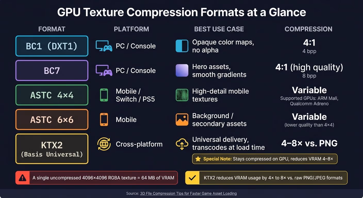Formatos de Compresión de Texturas GPU: Guía para PC, Móvil y Multiplataforma