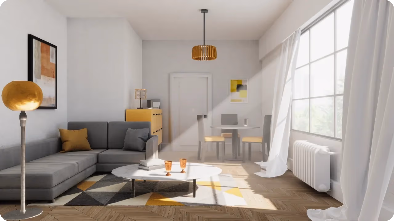 Living room scene rendered from Sloyd templates