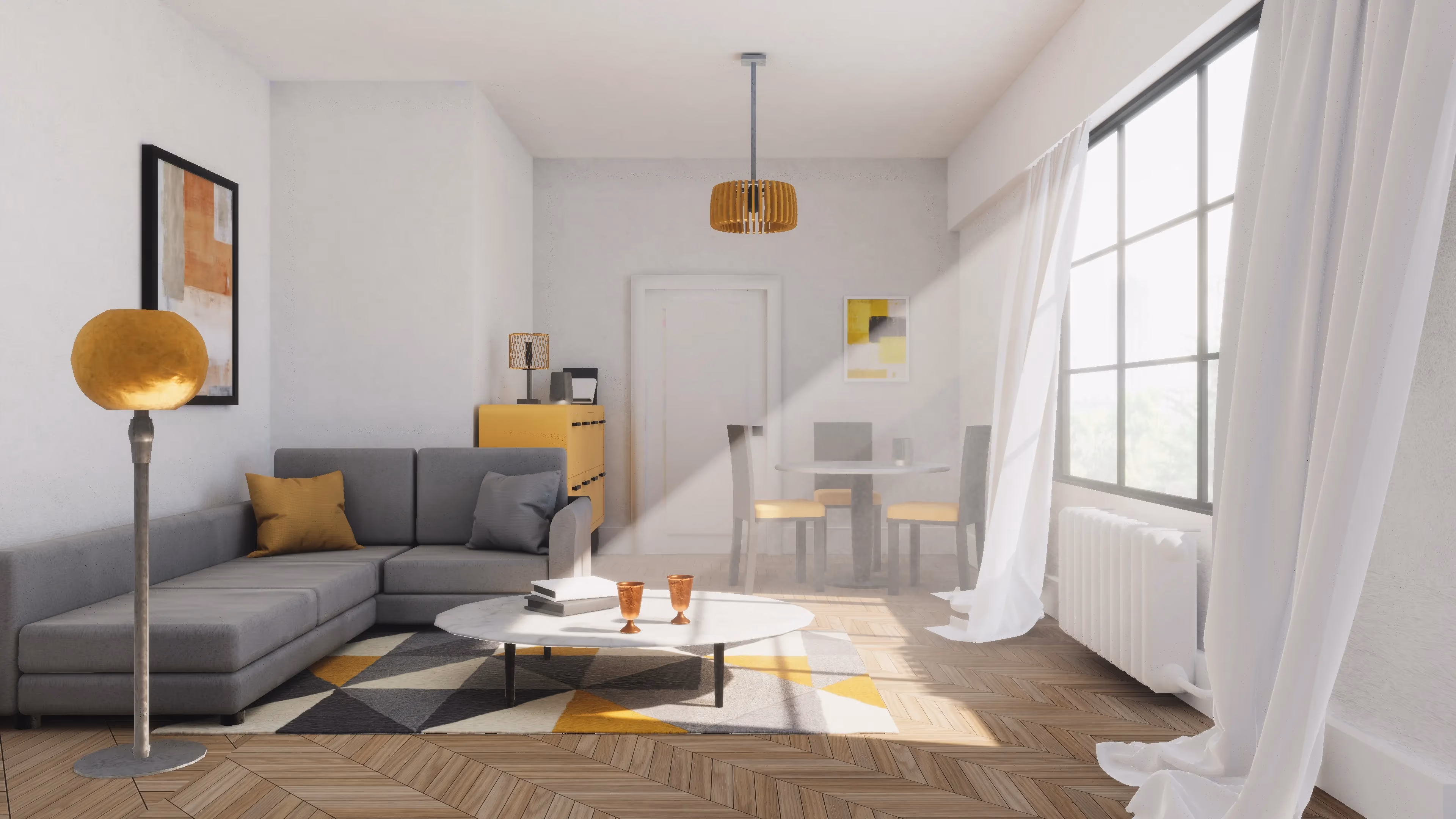 Living room interior scene for design visualization
