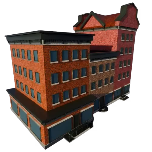 Brick building template with interior