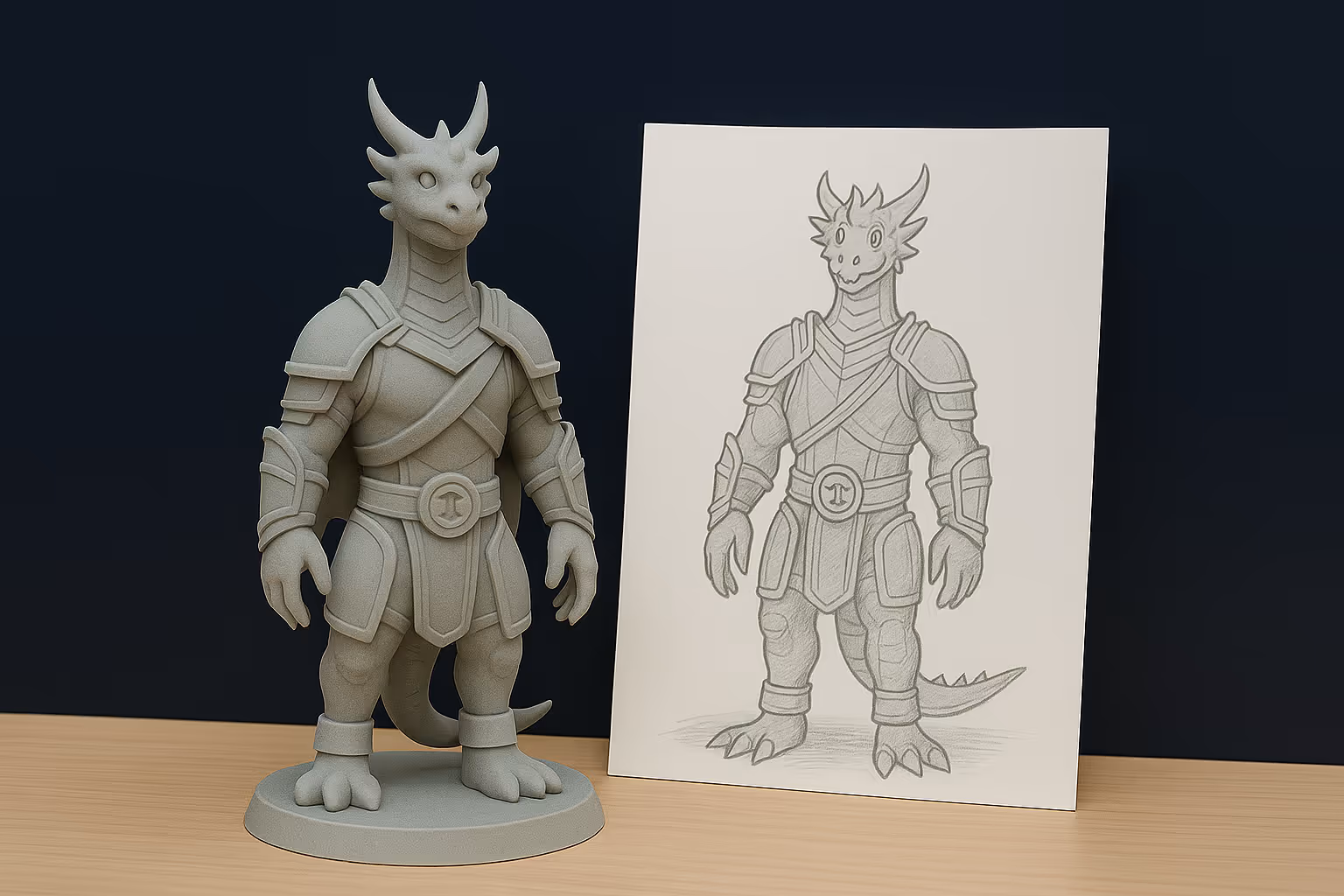 Figura de guerrero dragón impresa en 3D