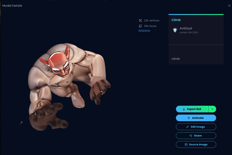 AI-rigged character ready for animation in the Sloyd editor