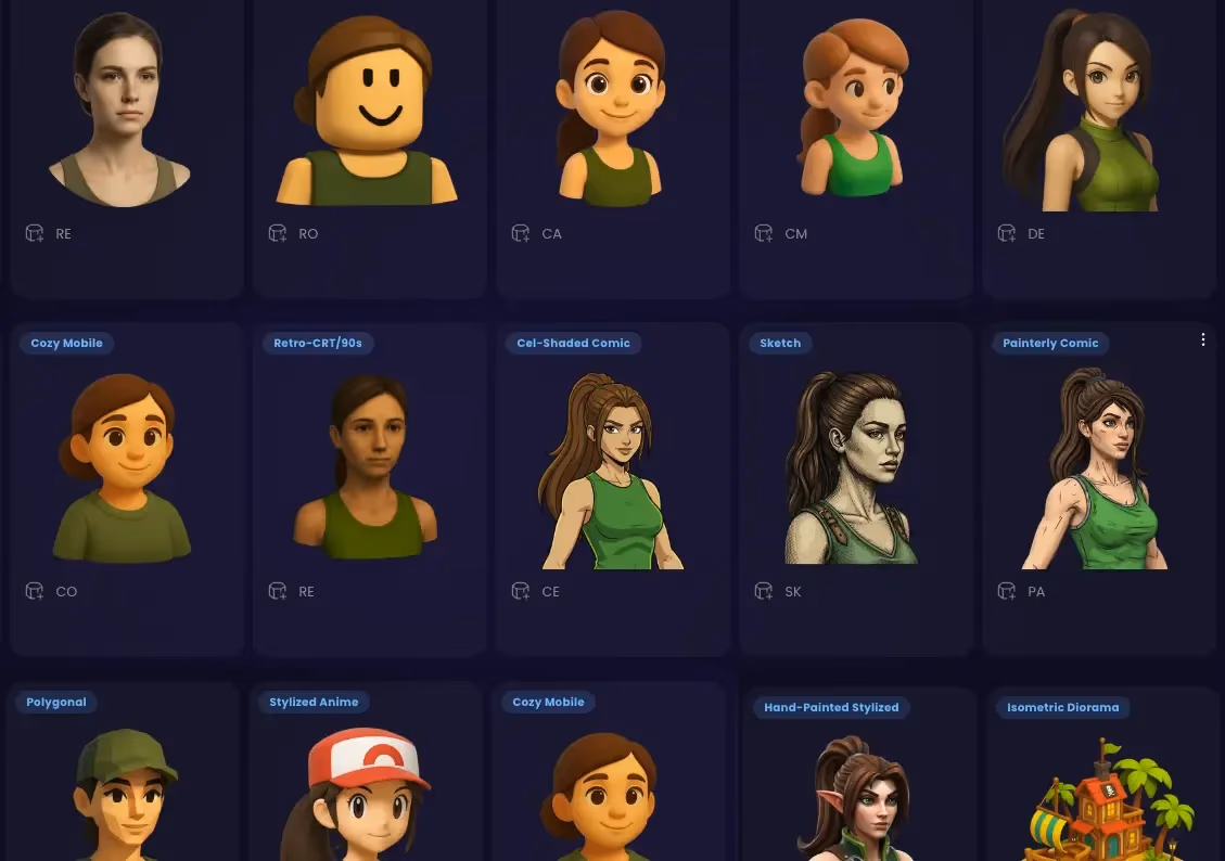 Grid of character portraits across many art styles