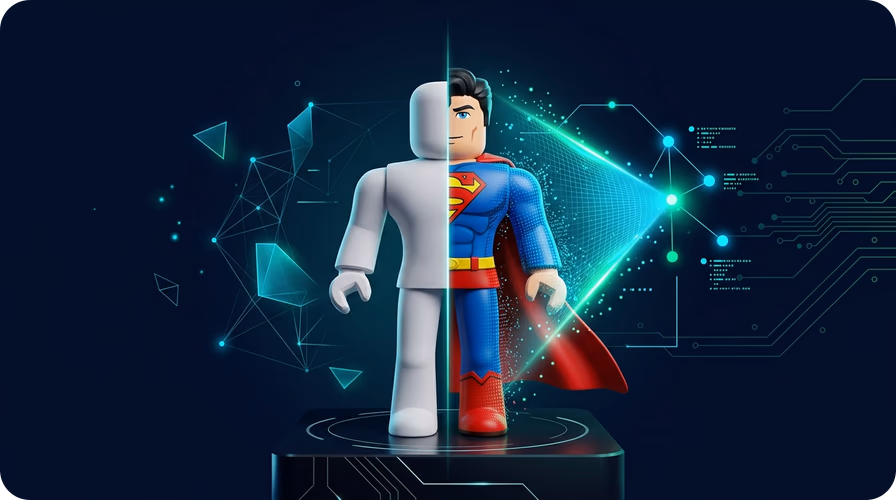 A Roblox-style avatar being textured by AI
