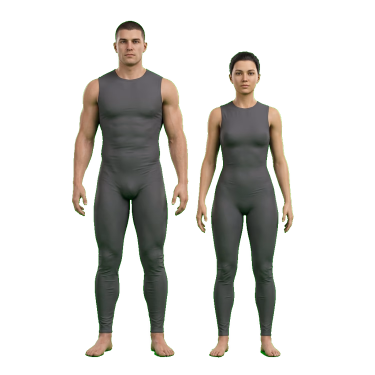 Untextured and textured 3D human characters