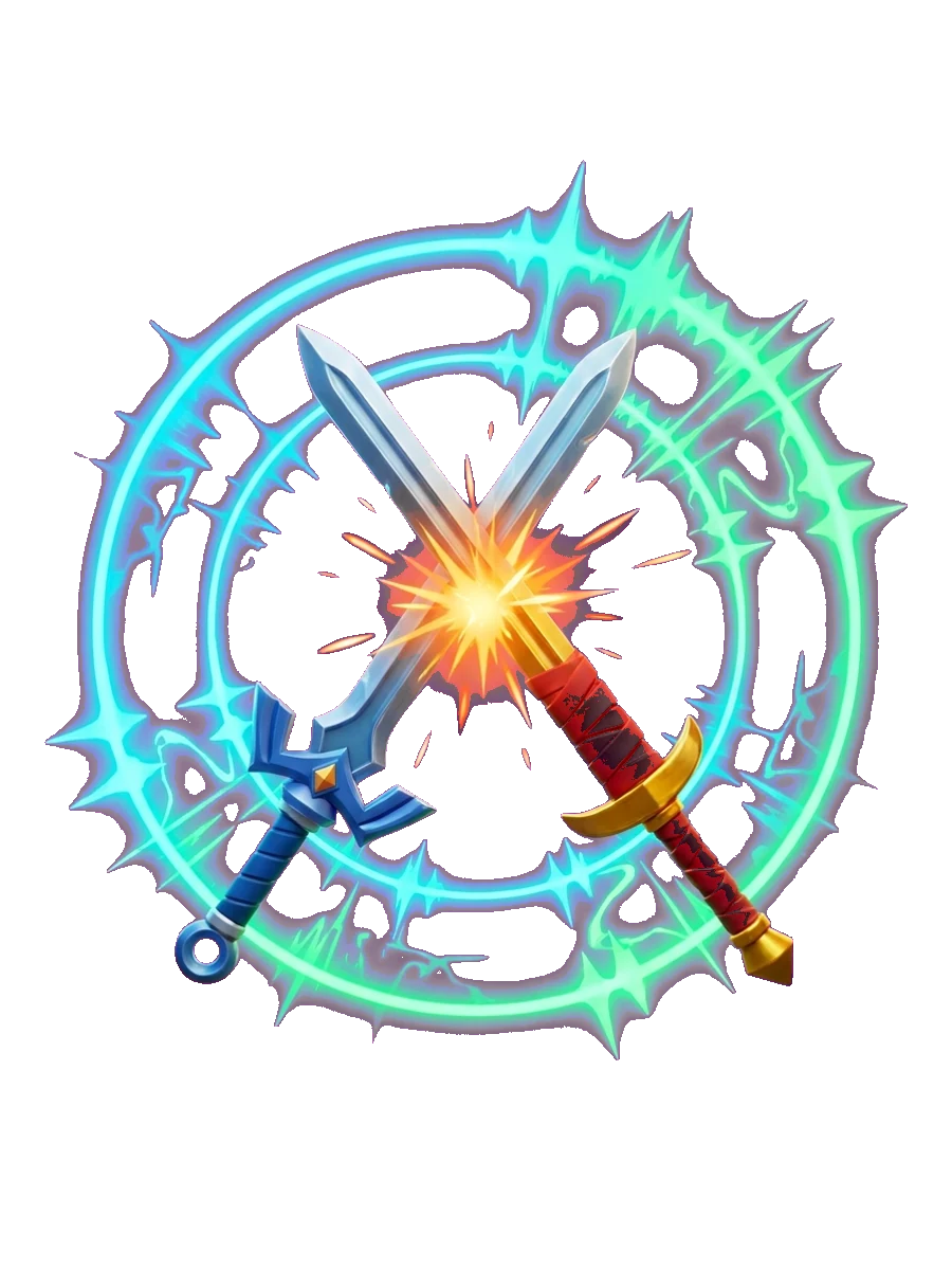 Two swords clashing with a glowing shockwave