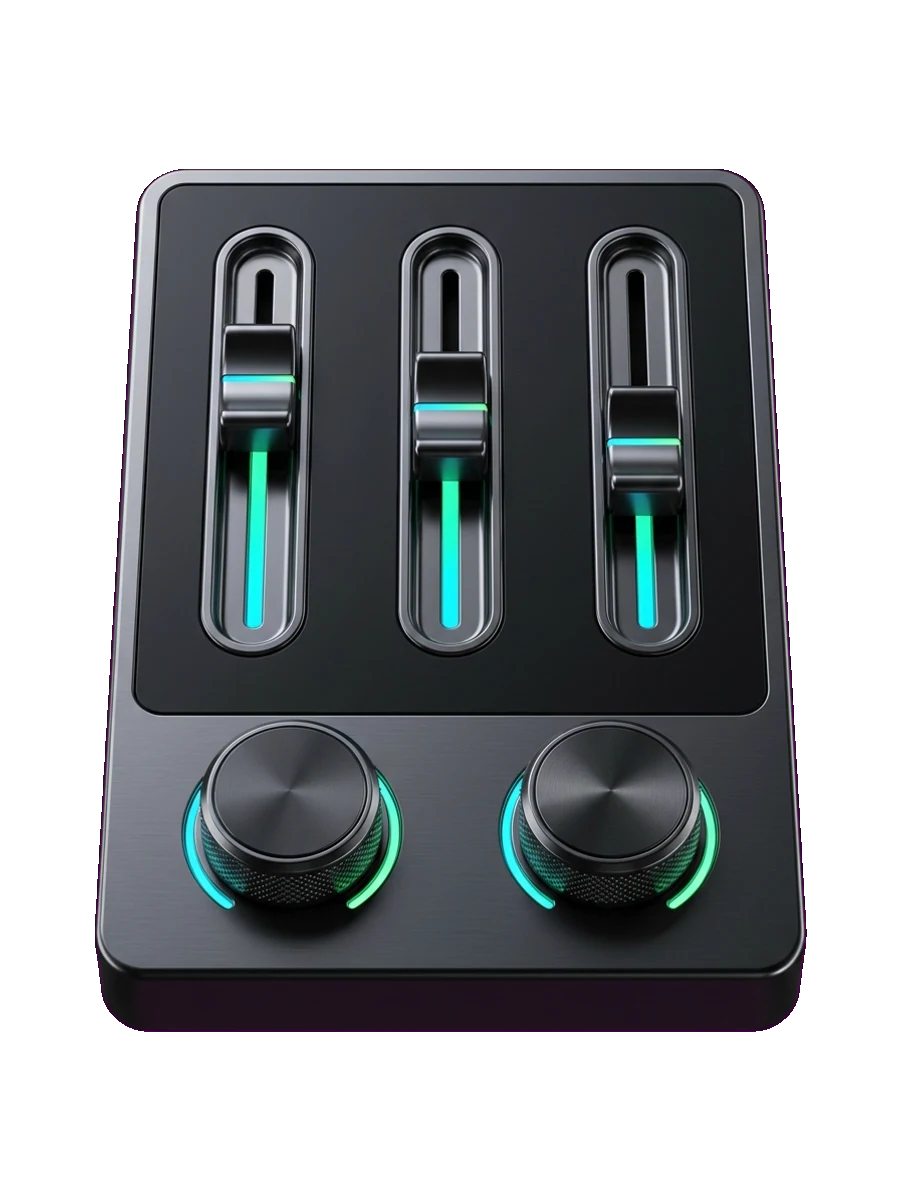 Audio control panel with sliders and knobs