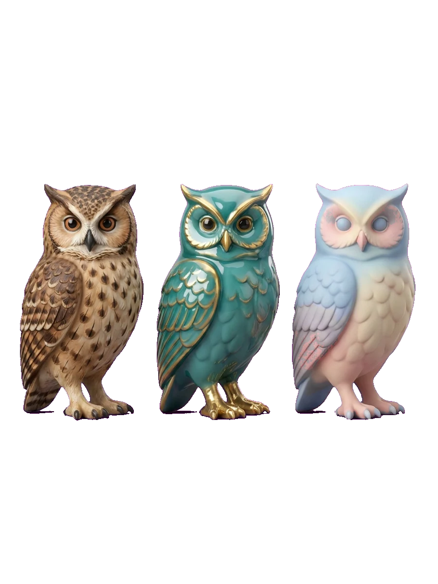 The same figurine printed in three different finishes