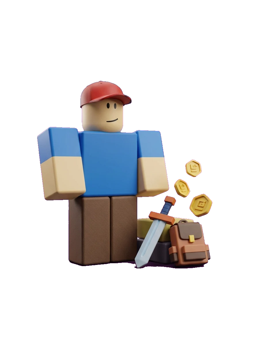 Un avatar de Roblox con objetos siendo enviados a Roblox