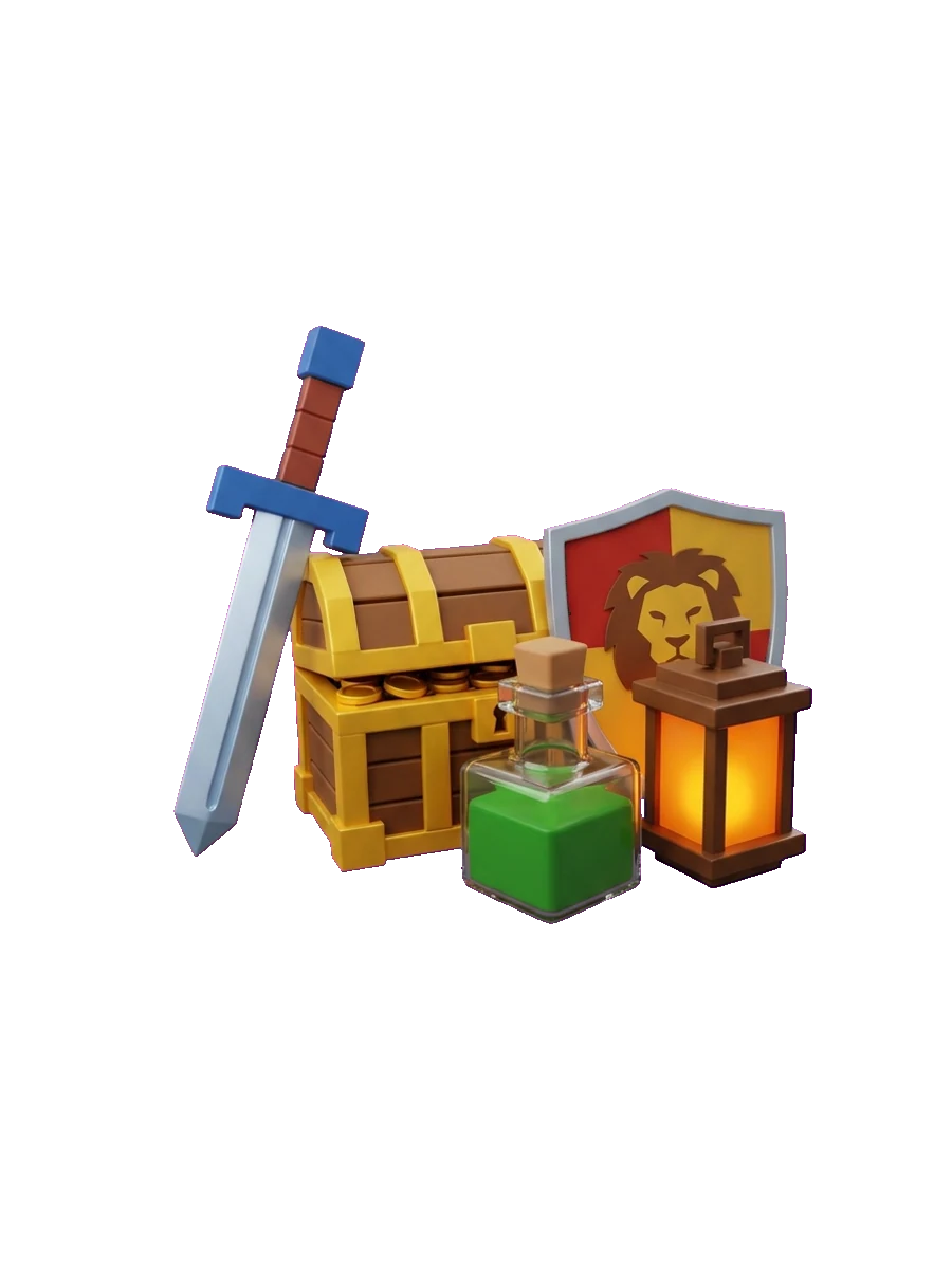 Un conjunto de accesorios y armas con forma de bloques al estilo Roblox