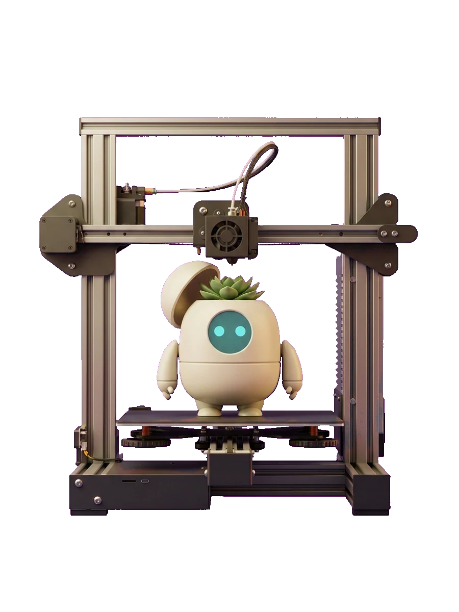 A desktop 3D printer producing the finished model