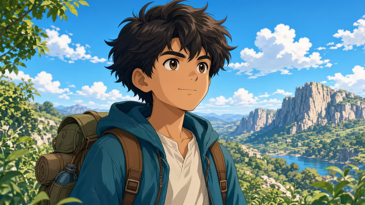 Aus Text generierte Charakterillustration im Anime-Stil
